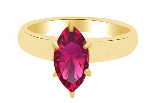 AFFY Marquise Shape Simulated Ruby Solitaire Ring in 14k Gold Over Sterling Silver