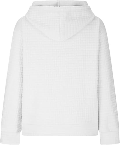 Chvity Fashion Fall Winter Solid White Lightweight Blouse Drawstring Tis The Season Pumpkin Printed Hooded Pullover Waffle Sweatshirts for Women Long Sleeve Tshirts Top with Pocket