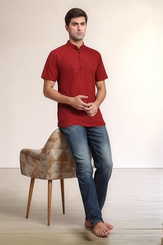 Image of SKAVIJ Men's Cotton Tunic Casual Short Kurta Top Regular Fit