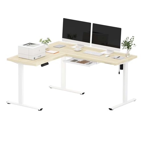 Image of SANODESK Electric L-Shaped Corner Standing Desk with Drawer,63x55