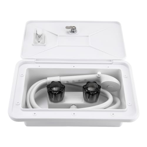 RV Außenduschset Für Wohnmobile & Boote – Mit Warm-/Kaltwasser-Mischbatterie, 1,5m Schlauch & Abschließbarem Gehäuse – Wandmontage, Robust & Vielseitig