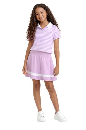 Image of RBX Girls Skirt Set - 2 Piece Lightweight Ribbed Polo Shirt and Stretch Performance High Waist Athletic Skorts for Girls