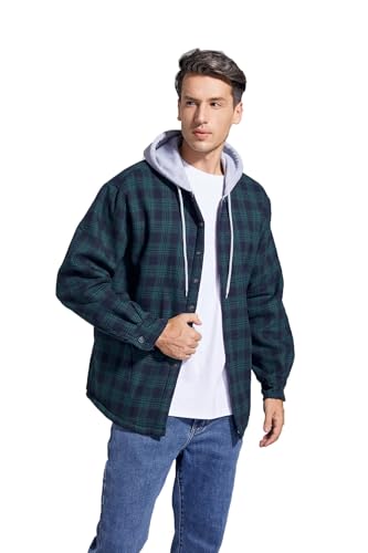Image of Men's Cotton Plaid Shirt Jacket Fleece Flannel Sherpa Button Down