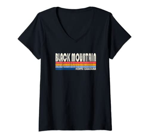 Mujer Estilo vintage retro de los 70 y 80, ciudad natal de Black Mountain, CAROLINA DEL NORTE Camiseta Cuello V