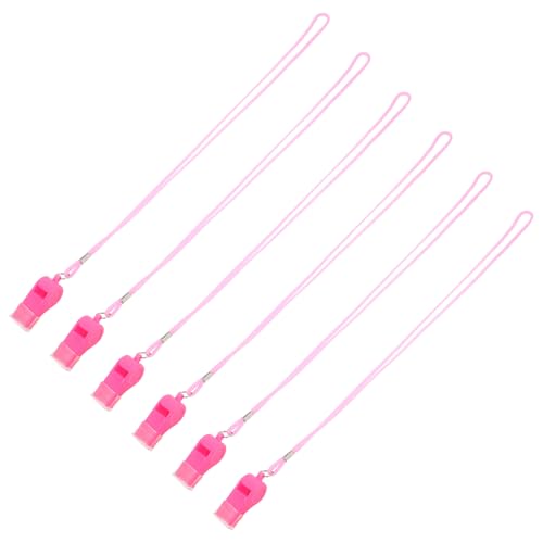 Paquete de 6 silbatos deportivos rosas con cuerda y boquilla miniatura 1