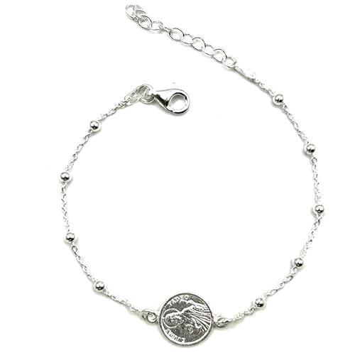 MASBARATA Pulsera con Medalla San Judas Tadeo y Bolitas en Plata de Ley