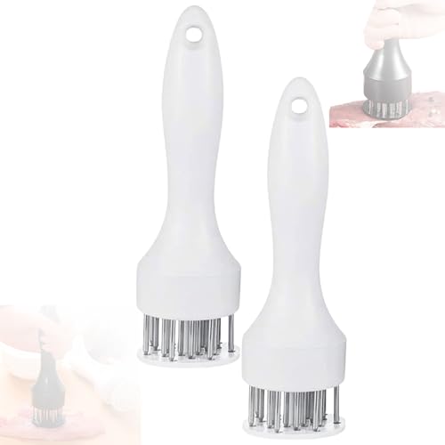 Meat Tenderizer Tool, Stainless Steel Meat Pounder Tools Meat Tenderizer Tool with Ultra Sharp Stainless Steel 21 Sharp Needle Blades for Tenderizing and Cooking Kitchen Gadgets (White, 2pcs)