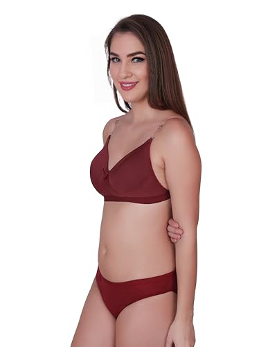 Image of UNITRUST Premium Lycra Transparent Strap Padded Bra with Matching Panty Set Designer Ultra Soft Lingerie Set for Women