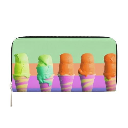 Pu Leather Wallet For Women Girl, Zip Around Credit Card Holder Ice Cream Rainbow Gradient Long Wallet Clutch Purse Waterproof Travel Handbag