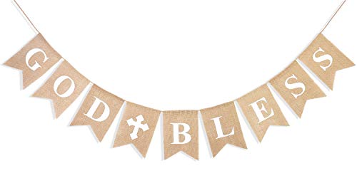 Uniwish God Bless Banner Boy Girl Baptism Decorations