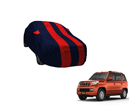 Image of Auto Hub Car Cover Compatible with Mahindra TUV 300 with Weather Proof, Mirror Pocket, Triple Stitched, TUV 300 Car Cover- Navy-Red