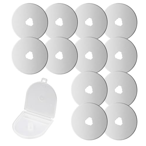12 Stück Rundklingen-Cutter, 45mm Rollschneider Ersatz Klingen, mit Aufbewahrungskoffer, Edelstahl Klinge Rollschneider für Quilten, Papier, Stoff, Scrapbooking, Nähen, Stoffschneider