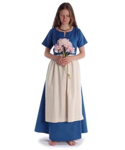 HEMAD - Grembiule medievale Repanse, in cotone, marrone, rosso, verde, beige, bianco - Taglia unica - Beige