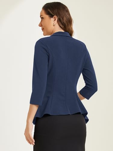 Allegra K Open Front Blazer for Women's Draped Collar 3/4 Sleeve Ruffle Hem Work Office Blazer3