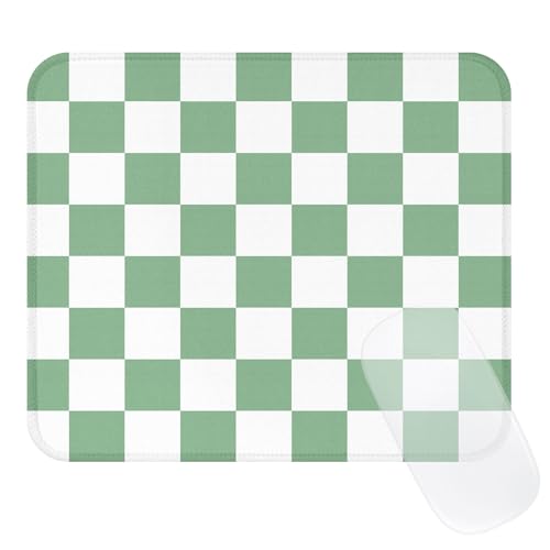 Image of Square Cute Checkered Mouse Pad with Stitched Edge, Premium Waterproof Cloth Aesthetic Small Plaid Mouse Mat, Non-Slip Rubber Base Funny Mousepad Desk Accessories,Checkerd Green White
