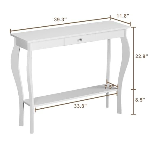 ChooChoo Narrow Console Table with Drawer, Chic Accent Sofa Table, Entryway Table, 39.3 Inch, White