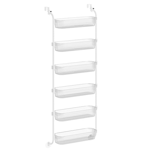 SONGMICS 6 Tier Pull Out Spice Rack for inside Cabinets, Steel | Spice Organizer, Slide Out Cabinet Organizer, PET Plastic, Matte White, GLORA Collection UKCS046WG01