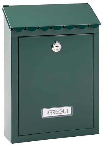 ARREGUI Civic E5723-C Briefkasten aus Verzinktem Stahl, Größe S (DIN A5 Post), Wandbriefkasten für den Außenbereich mit Schutzklappe und Namensschild, Postkasten für Draußen, Einfache Montage, Grün