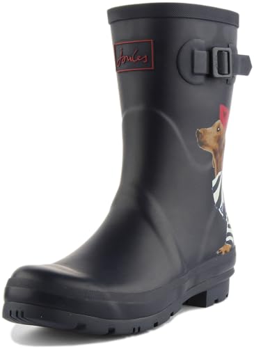 Joules Damen Molly Welly Gummistiefel, Navy Sausage Dog, 42 EU