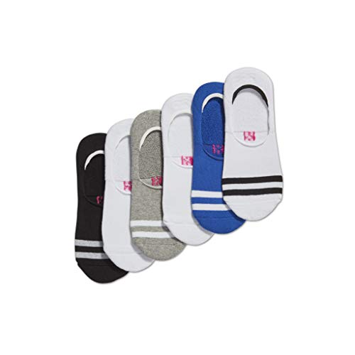 HUE Women's Low Cut Sneaker Liner Socks with Cushion, 6 Pair Pack, Light Charcoal Heather Stripe, One Size