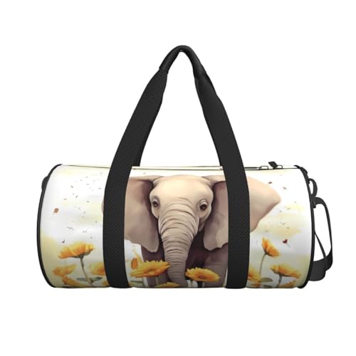 Travel Bag For Women,Elephant And Sunflower Print Personal Item Duffle Bags,Weekend Travel Duffel Tote Bag,Travel Sport Gym Bag For Men,Airplane Travel Essentials For Flying2