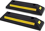 Radstopper mit Reflektierenden Gelben Streifen, Parkplatzsperre für Garage und Parkplätze, 2 Stück, Robuste Parkstopper mit Dehnschrauben