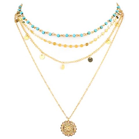 LUTER Boho Layered Necklace Set with Turquoise Cover