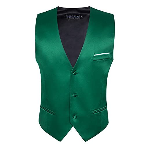 Image of Barry.Wang Vest for Men Business /Leisure Dress Suit Vests V-neck 2 Pockets Wedding Party Tuxedo Satin Waistcoat