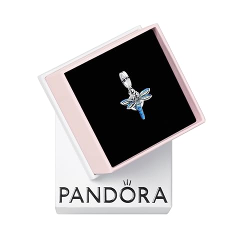 PANDORA Moments 793745C01 - Colgante doble de libélula de plata de ley con circonitas, compatible con pulseras Moments y ME, 4,6x14,7x16,1 mm, Plata de ley, Circonita cúbica