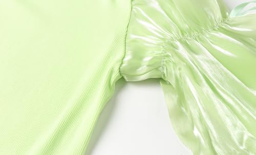 Image of LittleSpring Girls Puff Long Sleeve Shirt with Sheer Mesh Sleeve