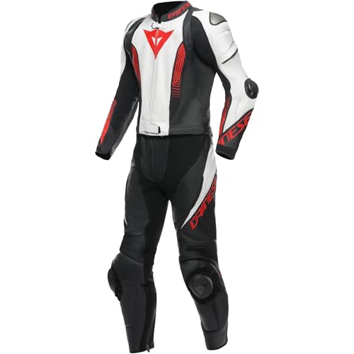 Dainese Lederkombi Laguna Seca 5 zweiteiler Motorradkombi Leathersuit, BLACK/WHITE/LAVA-RED, 56