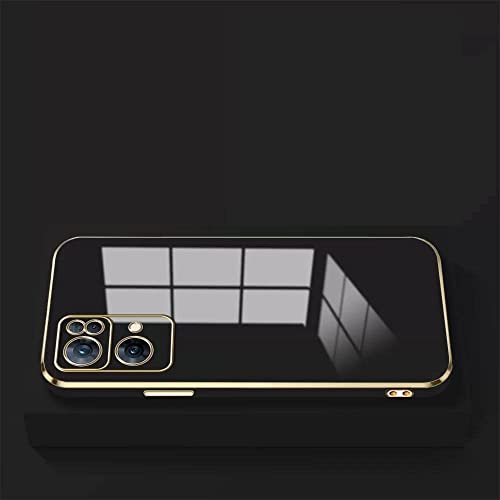Image of Apurb Store for Oppo Reno 7 Pro 5G Plating Square Gold Frame Phone Case Luxury Soft Silicone Back Cover (for Oppo Reno 7 Pro 5G, Black)