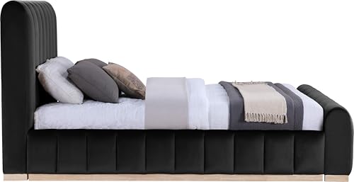 Image of Meridian Furniture AmaraBlack-Q Collection Modern | Contemporary Queen Bed, Ultra Luxe Black 460 GSM Velvet, Natural Finish, Solid Wood Base and Inner Frame, 66.5 inch W x 99 inch D x 51 inch H, Black, Queen