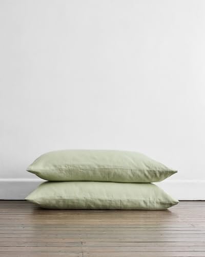 Bed Threads - Linen Pillowcases - 100% French Flax Linen - Luxury & Eco-Friendly - Breathable, Natural & Soft - Envelope Opening - Machine Washable - King Size - 40” x 20” - Set of 2 - Sage