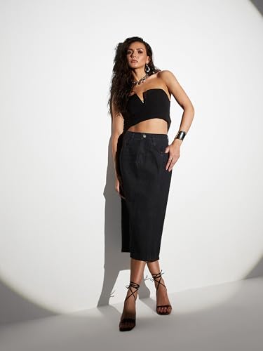Image of Miss Chase Women's Straight High Rise Mini Denim Skirt