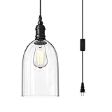 WINSOON 1 PC Pendant Light Fixtures Hanging Plug in Pendant Lighting for Kitchen Island Dining Room Bars Modern Chandelier Ceiling Light with 15FT Cord Oval Clear Glass Shade