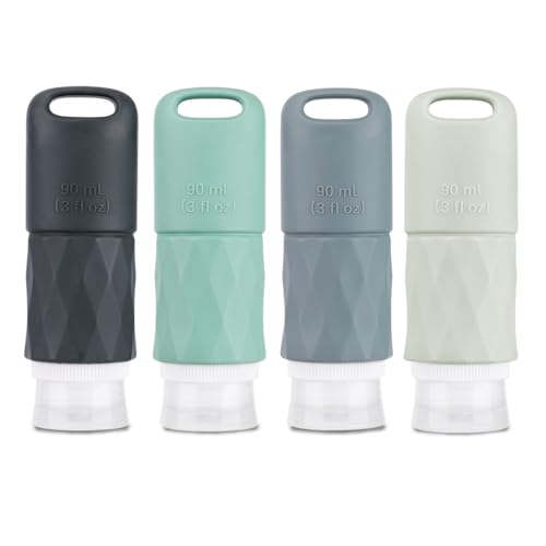 Teskyer Botes Viaje Rellenables 90 ml - A Prueba de Fugas, Portátiles, Reutilizable, con Orificio Para Colgar, Material de Silicona, Accesorios de Viaje