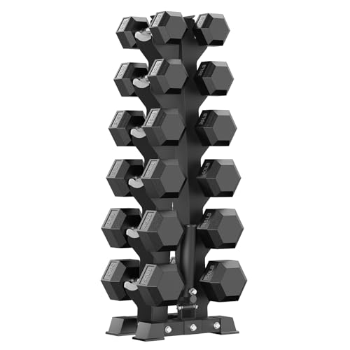 Image of PAPABABE Hex Dumbbell Sets with Rack, 100-600lb Rubber Coated Dumbbell Weight Set and Storage Rack, Multiple Options Hand Weights for Strength Training