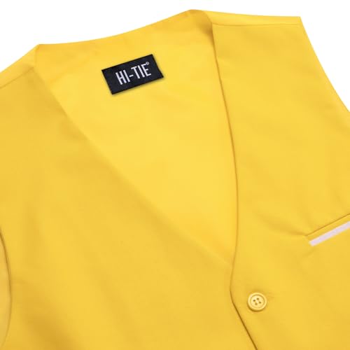 Image of Hi-Tie Men's Formal Suit Vest Solid Fit Vest for Men 3 Pockets V Neck Waistcoat Business Wedding Casual