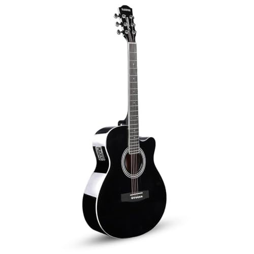 Image of Kadence FNTR-BLKEQC Frontier 40 inch Electro Acoustic Guitar | Grand Auditorium Cutaway | Built-in Pickup + 3 Band EQ | Comes with Bag, Set of Strings, Strap, Picks, Capo & Learning Course | Black