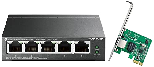 Image of TP-Link 5 Port Gigabit Desktop Switch | 4 Port PoE 56W | 802.3af Compliant | Shielded Ports | Traffic Optimization | Plug and Play & TP-Link TG-3468 Gigabit PCI Express Network Adapter
