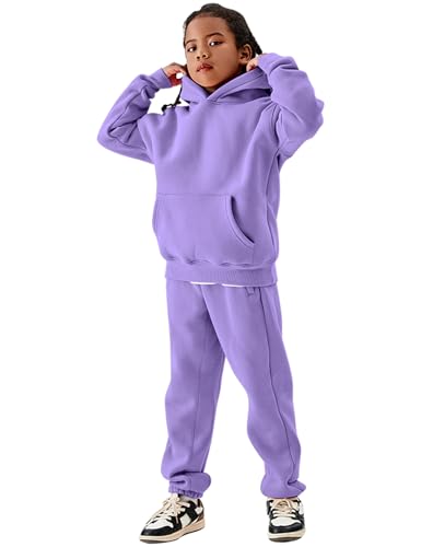 COZYPOIN Unisex Kids Fleece 2 Piece Outfits Girls Boys Hooded Sweatshirt and Jogger Sweatpants Sweatsuit Set for 5-14Y