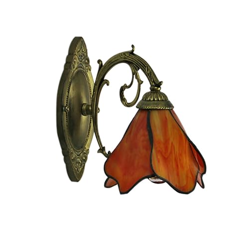 Fiunkes Apliques de Pared Vintage de Vidrio Tintado Azul, Verde y Naranja, lámpara de Pared Estilo Tiffany, lámpara de Pared Antigua para salón, Dormitorio, Pasillo, balcón y Escalera.,Naranja