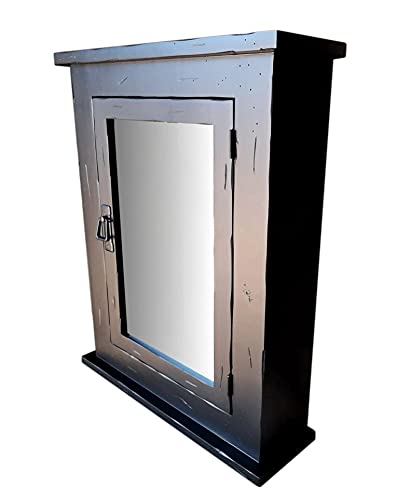 D&E Wood Primitive Rustic Mission Medicine Cabinet/Black Finish, 20W x 27H x 6D inches