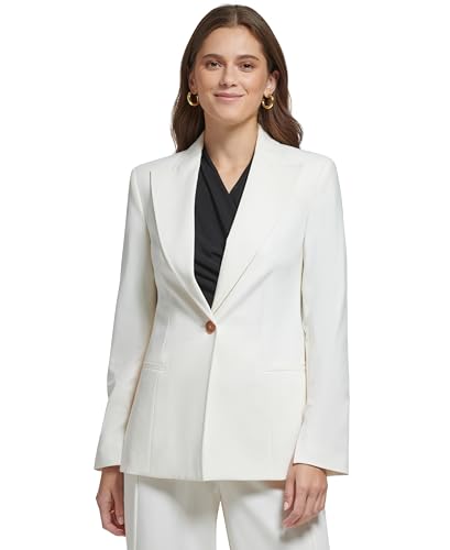 DKNY Womens Peak-Collar Single-Button Long-Sleeve Blazer Egg Nog 8