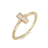 Stfery Anillo de oro fino de 9 quilates, 14 y 18 quilates para mujer, minimalista, trapezoidal, moissanita, oro real, U 1/2, Metal, Moissanita