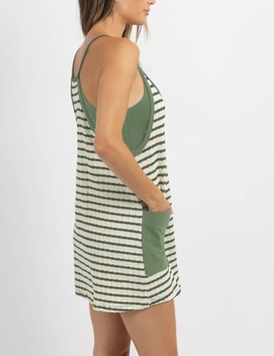 Image of Womens Athletic Sundress with Built-in Shorts Golf Tennis Romper | Sleeveless Mini Spaghetti Strap dress Functional side pockets tummy-friendly fit casual beach vacation