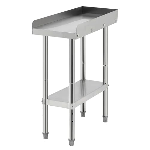 Image of Equipment Grill Stand Table 12x24x30 Inch Stainless Steel NSF Certified 400 Lbs Capacity with Adjustable Legs, 2 inch Edge Baffle, for Hotel, Home, Commercial Restaurant Kitchen