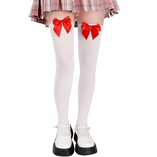 Utensilsto Strümpfe mit Schleife Overknees Strümpfe Damen Overknee Dehnbare Socken Knee High Socken Thigh High Socks Strümpfe für Karneval...