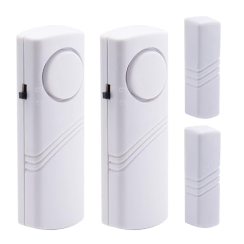 Door Window Alarm Sensor Wireless Vibration Alarm Bell for Home Security 95 dB Loud Siren Magnetic Burglar Warning Detector for School Office Shop Shed Hotel Home (2Pack White No Battery)